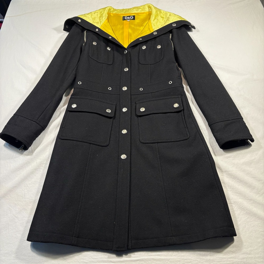 D&G Dolce & Gabbana‎ Wool Trench Coat Women 30/44 Black Pre-Owned Utility Hooded